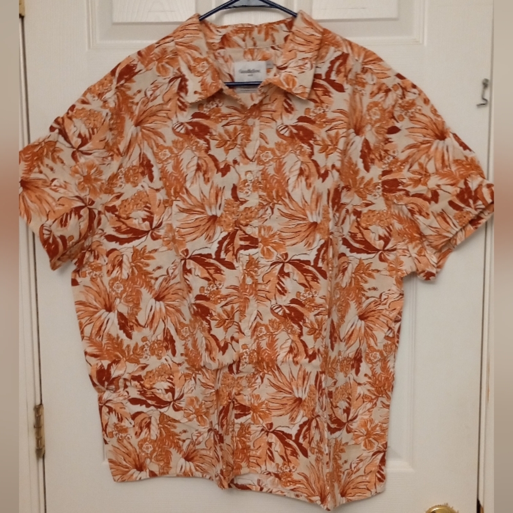 Goodfellow & Co Men's Rust and Cream Floral Shirt